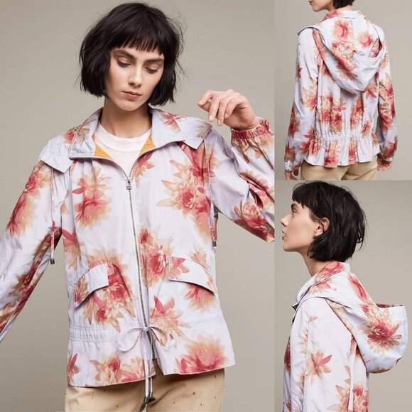 Anthropologie Hei Hei Alden Hooded Floral Rain Jacket S Lavender Orange $128 - Picture 1 of 16